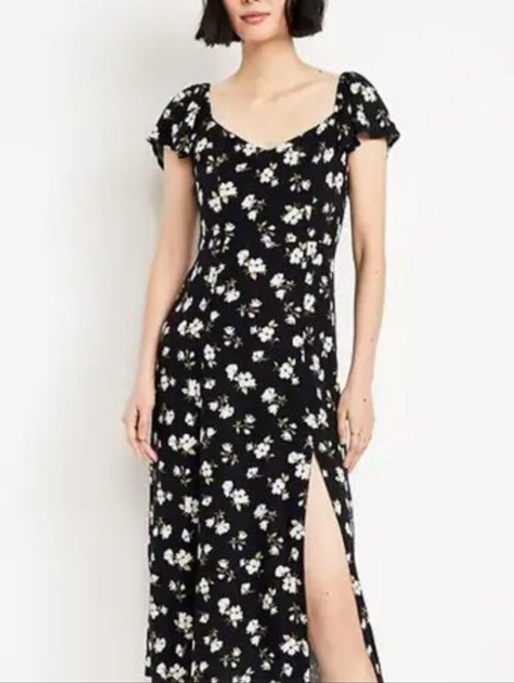 Old Navy Black Midi Dress with White Floral Print...tall L